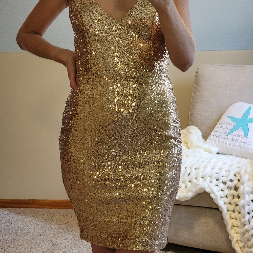 Gold Sequined Night Out Dress- Small